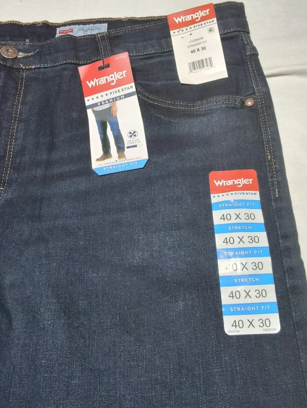 ​Wrangler Five Star Premium Men's Jeans  Dark Wash Stretch Straight Fit NWT